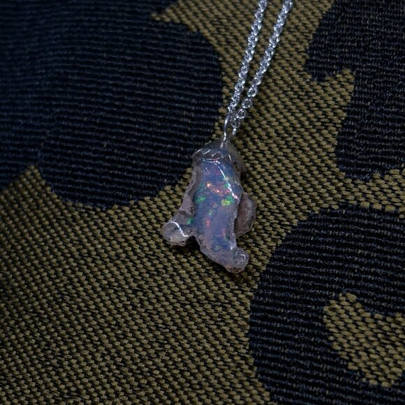 Polished Spotted Color Raw Ethiopian Silver Pendant Cap Opal Necklace - Picture 3 of 4